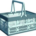 Plastic Storage Crate – 20L Collapsible Crate Stacking Folding Storage Basket – Sky Blue & Gray Blue M