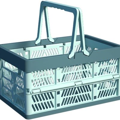 Plastic Storage Crate – 20L Collapsible Crate Stacking Folding Storage Basket – Sky Blue & Gray Blue M