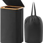 100L Laundry Basket with Lid, Clothes Hampers for Laundry with Bamboo Handles and A Removable Bag, Large Foldable Laundry Hamper for Bedroom, Bathroom, Dorm, Laundry Room, Black