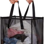 Laundry Bags Hamper Bag with Handles,Portable &Collapsible Dirty Clothes Mesh Basket Foldable for Washing Storage, Kids Room,Dorm or Travel (Black, Single-Layer)