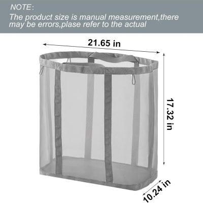 Mesh Bag with Handles, Collapsible Laundry Basket, Foldable Laundry Bag, Breathable Folding Beach Bag,Space-saving Travel Tote Bags (1, Grey)