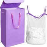 75L Slim Laundry Hamper with Lid,Large Foldable Laundry Basket with Removable Bag and Handles Tall Collapsible Dirty Clothes Basket Great for Bedroom, Bathroom, Dorm, College,RV.(Purple, 75L)