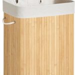 Foldable Laundry Hamper with Lid, 19 Gal. Bamboo Laundry Basket, Rectangular Storage Hamper with 3 Handles, 15.7 x 11.8 x 23.6 Inches, for Laundry Room, Bedroom, Natural