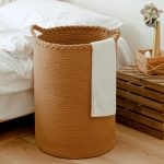 58L Cotton Woven Laundry Hamper,Foldable Laundry Basket for Blankets,Pillows,Toys,Shoes Tall CLothes Hamper Laundry Bin Light Brown 20”H 15”D