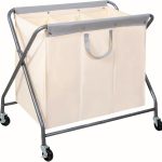 160L Collapsible Laundry Hamper with Wheels, Rolling Laundry Basket, Heavy Duty Laundry Sorter with Removable Bag, Folding X Frame Laundry Organizer Cart for Easy to Store, 3 Section