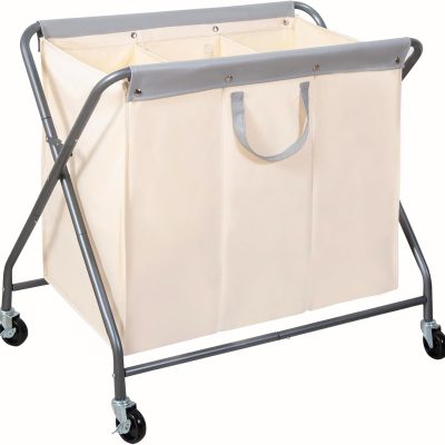 160L Collapsible Laundry Hamper with Wheels, Rolling Laundry Basket, Heavy Duty Laundry Sorter with Removable Bag, Folding X Frame Laundry Organizer Cart for Easy to Store, 3 Section
