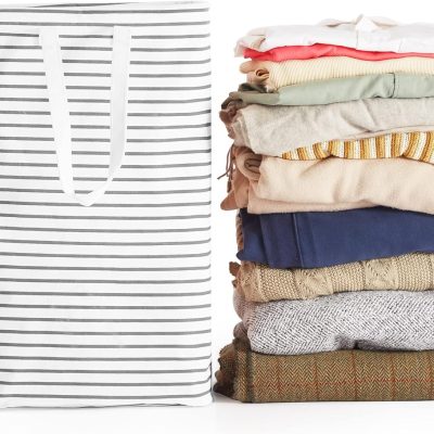 70L Freestanding Laundry Hamper, Collapsible Waterproof Clothes Basket with Easy Carry Long Handle, Washing Bag for Clothes, Toys (1 Pack, Grey)