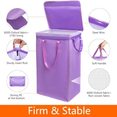 75L Slim Laundry Hamper with Lid,Large Foldable Laundry Basket with Removable Bag and Handles Tall Collapsible Dirty Clothes Basket Great for Bedroom, Bathroom, Dorm, College,RV.(Purple, 75L)