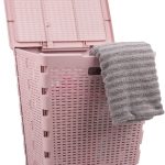 61L Foldable Laundry Hamper, Clothes Basket, Lid, Wicker Design, Plastic, 18″L x 14.5″W x 21.25″H, Pink