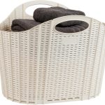 40L Collapsible Laundry Hamper, Clothes Basket, Premium Wicker Design, Plastic, 21.5″L x 15″W x 15.25″H, Ivory