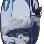 Collapsible Pop Up Laundry Basket, Hamper with Sturdy Handles and Side Pocket – Mesh Portable Foldable Dirty Clothes Hamper for Dorm, Laundry room, Bathroom and Travel Storage, Navy Blue