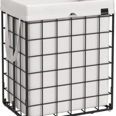 Laundry Hamper, 23.8 Gal. (90L) Laundry Basket, Collapsible Clothes Hamper, Black and White