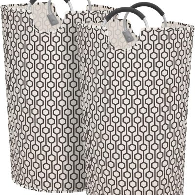 2 Pack 115L Extra Large Laundry Basket Freestanding Laundry Hamper, Collapsible Laundrys Baskets Waterproof Laundry Bag with Padded Handles, Folding Tall Clothes Hamper, Hexagon