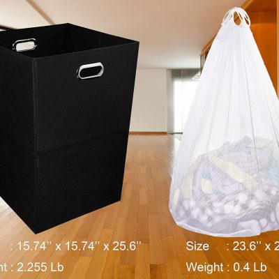 Foldable Large Laundry Hamper With Laundry Bag – Premium Durable Fabric, Plastic Board, Extra-Large Size, Space-Saving & Compact Clothes Basket With Metal Handles (Black)