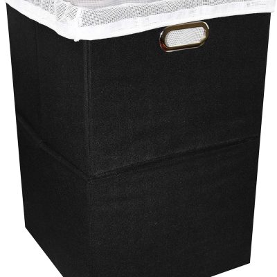 Foldable Large Laundry Hamper With Laundry Bag – Premium Durable Fabric, Plastic Board, Extra-Large Size, Space-Saving & Compact Clothes Basket With Metal Handles (Black)