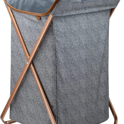 Collapsible Laundry Hamper X-Frame Laundry Basket – Heather Gray 71L / 18 Gal – Space Saving Storage Container Organizer Stylish Home Decor